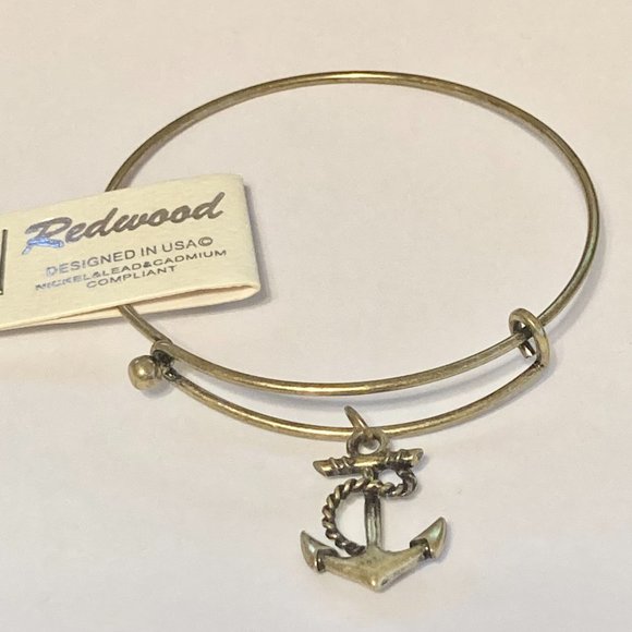 Nautical Anchor Charm Bracelet Beach Island Bangle Stackable Gold Brass Tone 8" - Picture 6 of 12